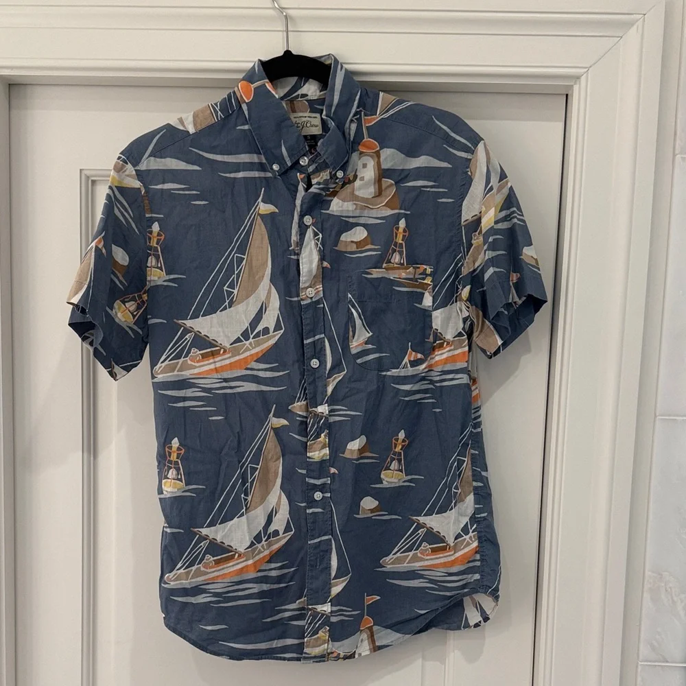 Nautical Print Button-Up Shirt - Blue